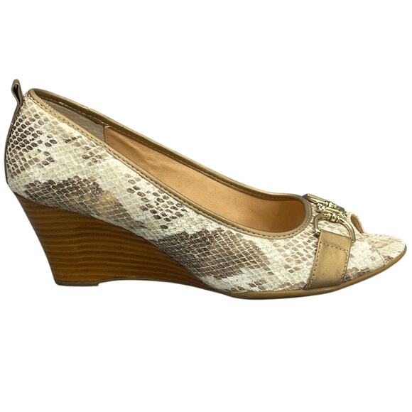 Sofft Snakeskin Leather 3" Wooden Wedge Peep Toe Comfort Dress Shoe Women 10 - Picture 2 of 11